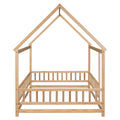 Full Size Floor Wooden Bed With House Roof Frame