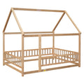 Full Size Floor Wooden Bed With House Roof Frame