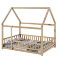 Full Size Floor Wooden Bed With House Roof Frame