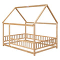 Full Size Floor Wooden Bed With House Roof Frame