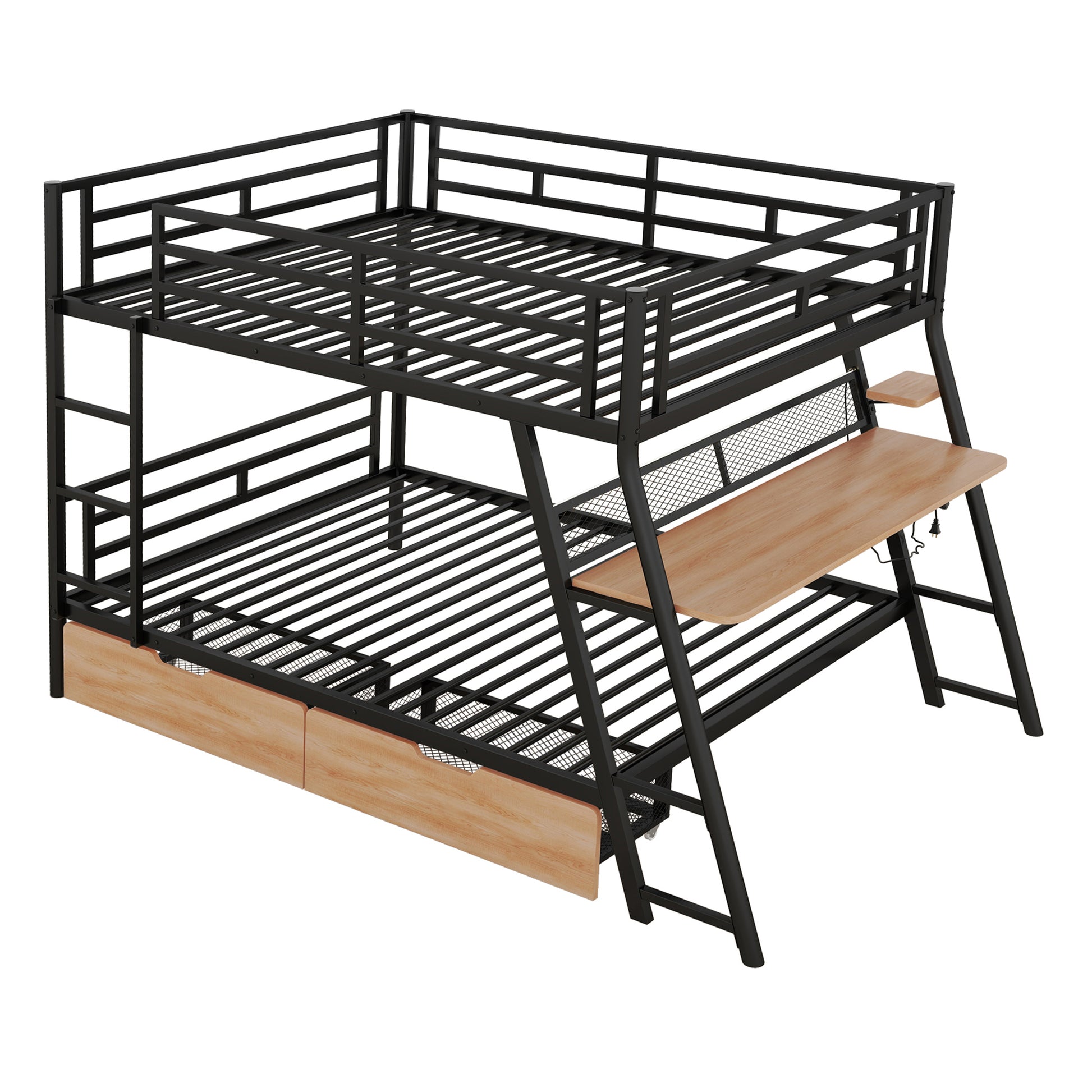 Full Size Metal Bunk Bed With Built In Desk,