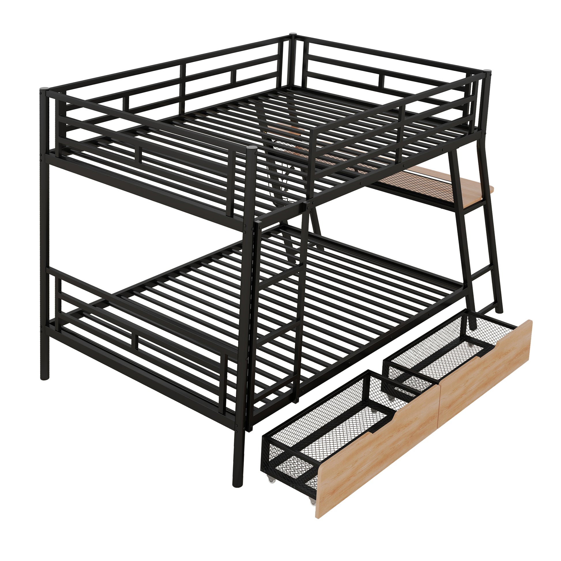 Full Size Metal Bunk Bed With Built In Desk,