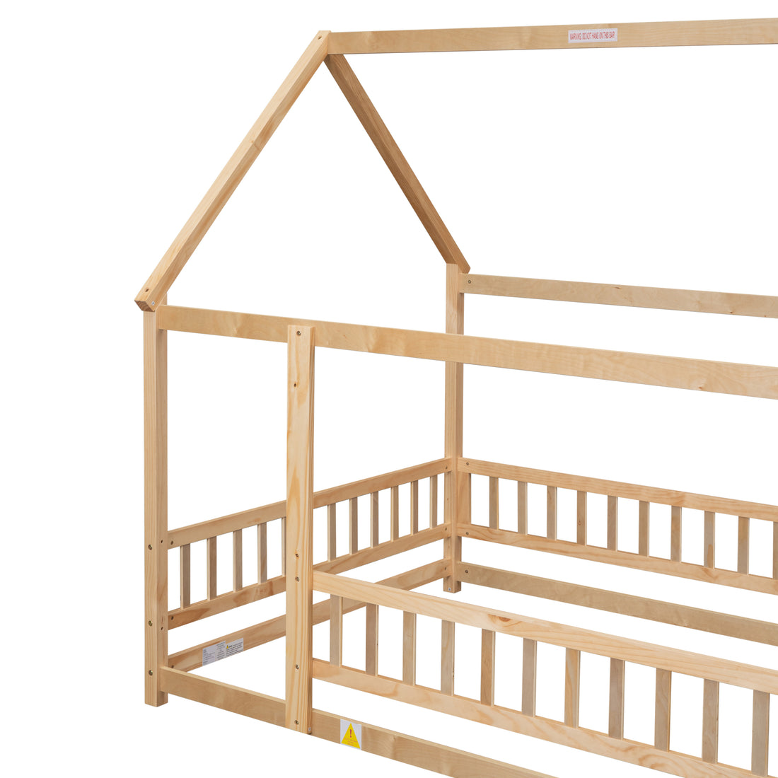 Full Size Floor Wooden Bed With House Roof Frame