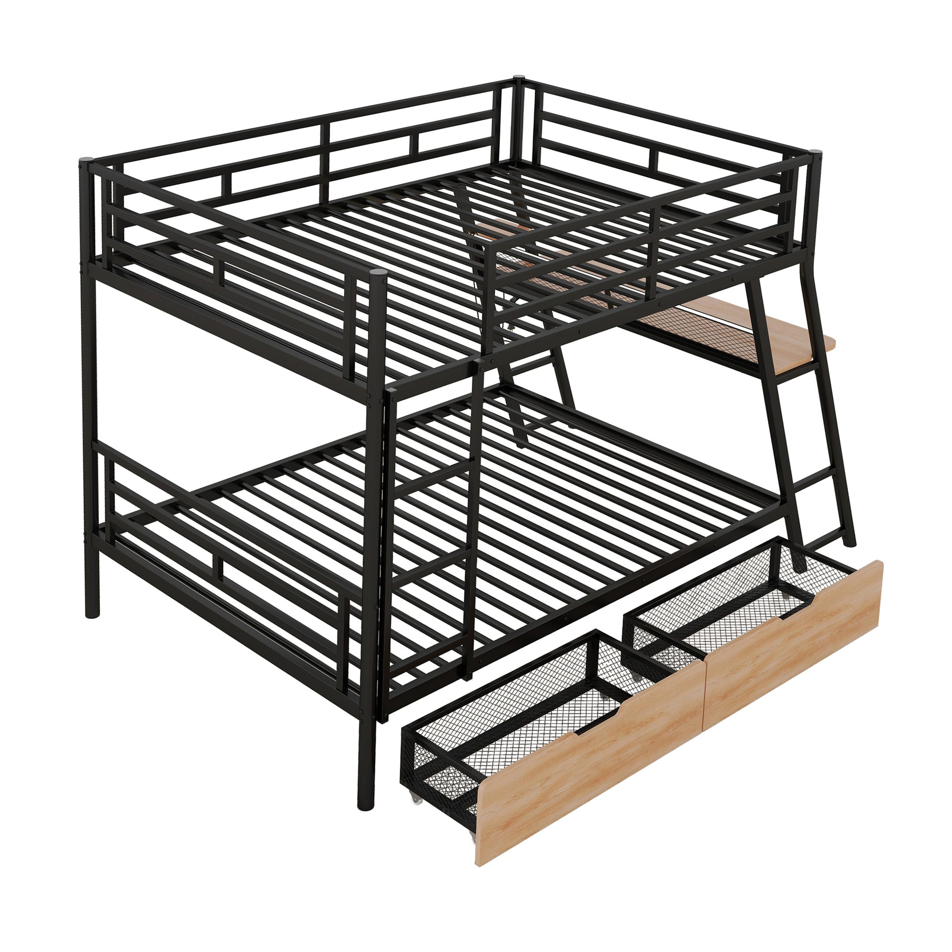 Full Size Metal Bunk Bed With Built In Desk,