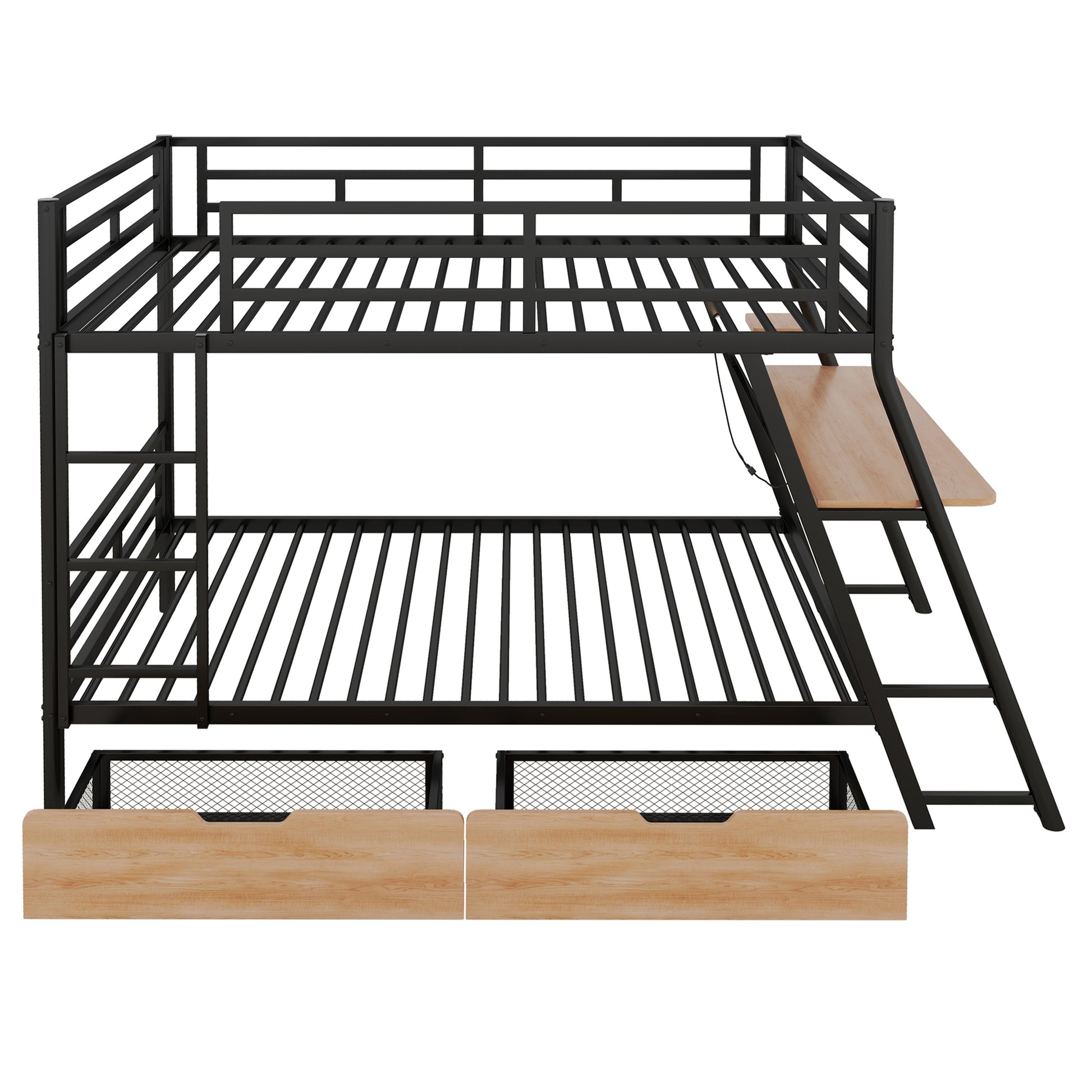 Full Size Metal Bunk Bed With Built In Desk,