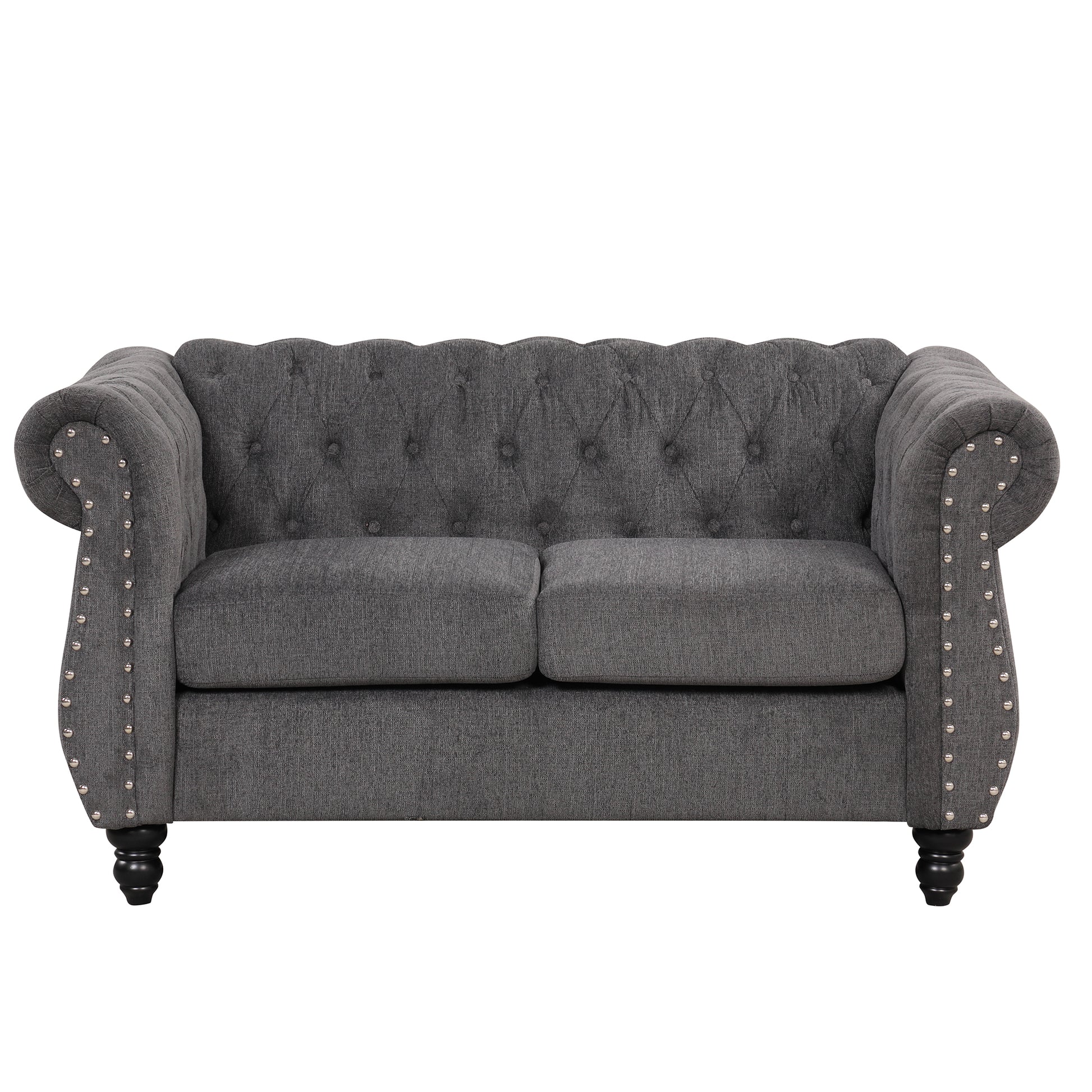 60" modern sofa Dutch plush upholstered sofa, solid gray-foam-polyester