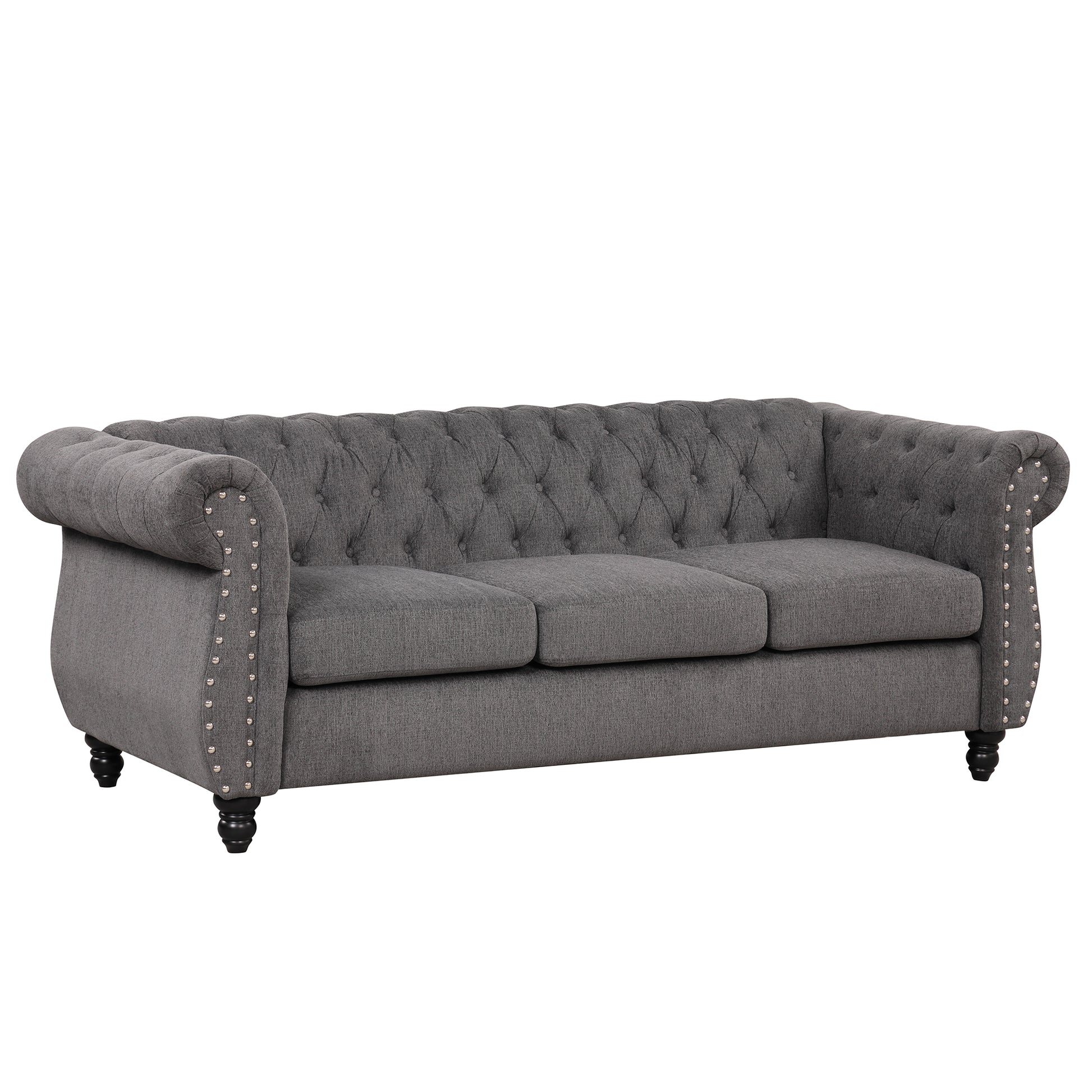 82" modern sofa Dutch plush upholstered sofa, solid gray-foam-polyester