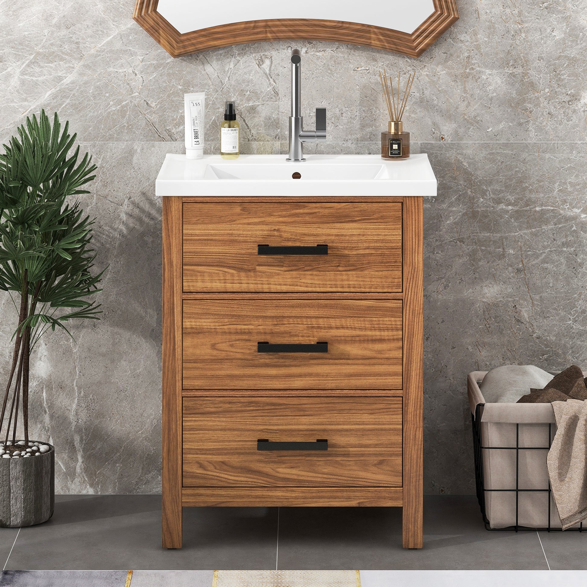 24'' Bathroom Vanity with Ceramic Basin Sink,