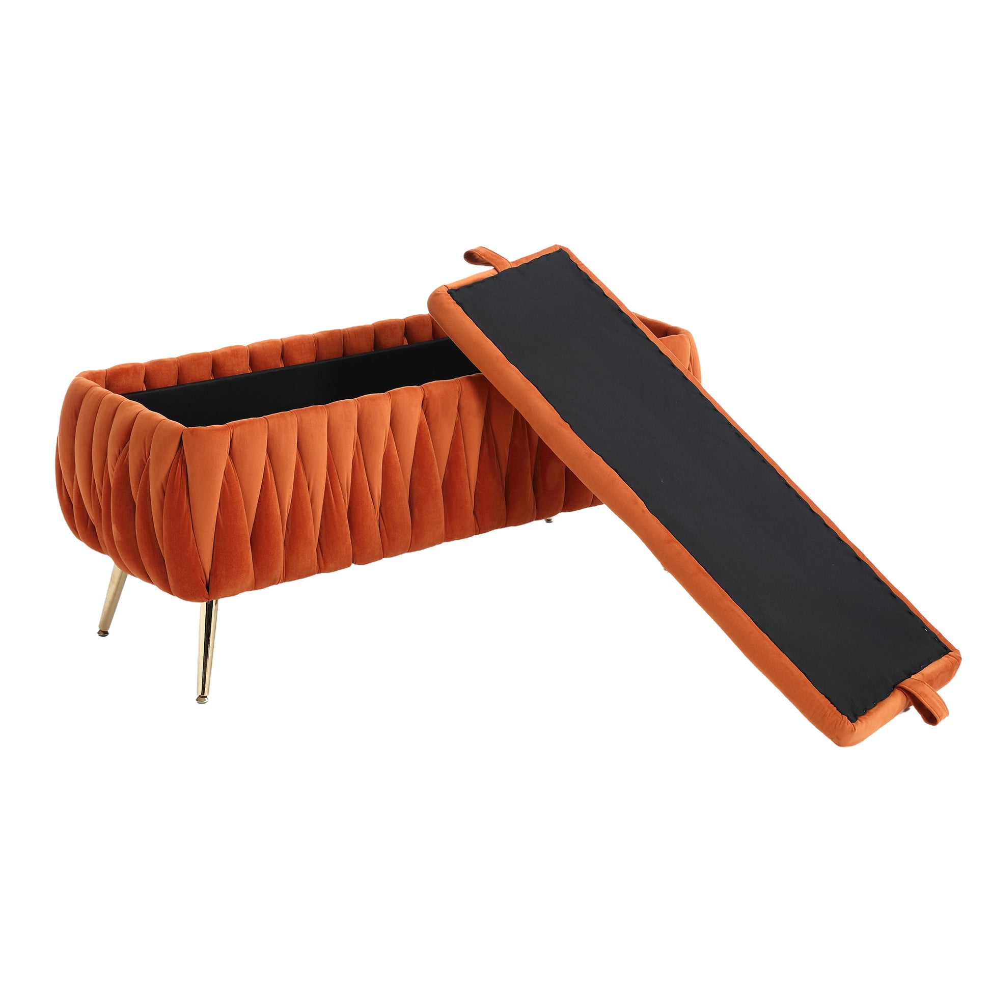 COOLMORE Storage Ottoman,Bedroom End Bench,Upholstered orange-velvet