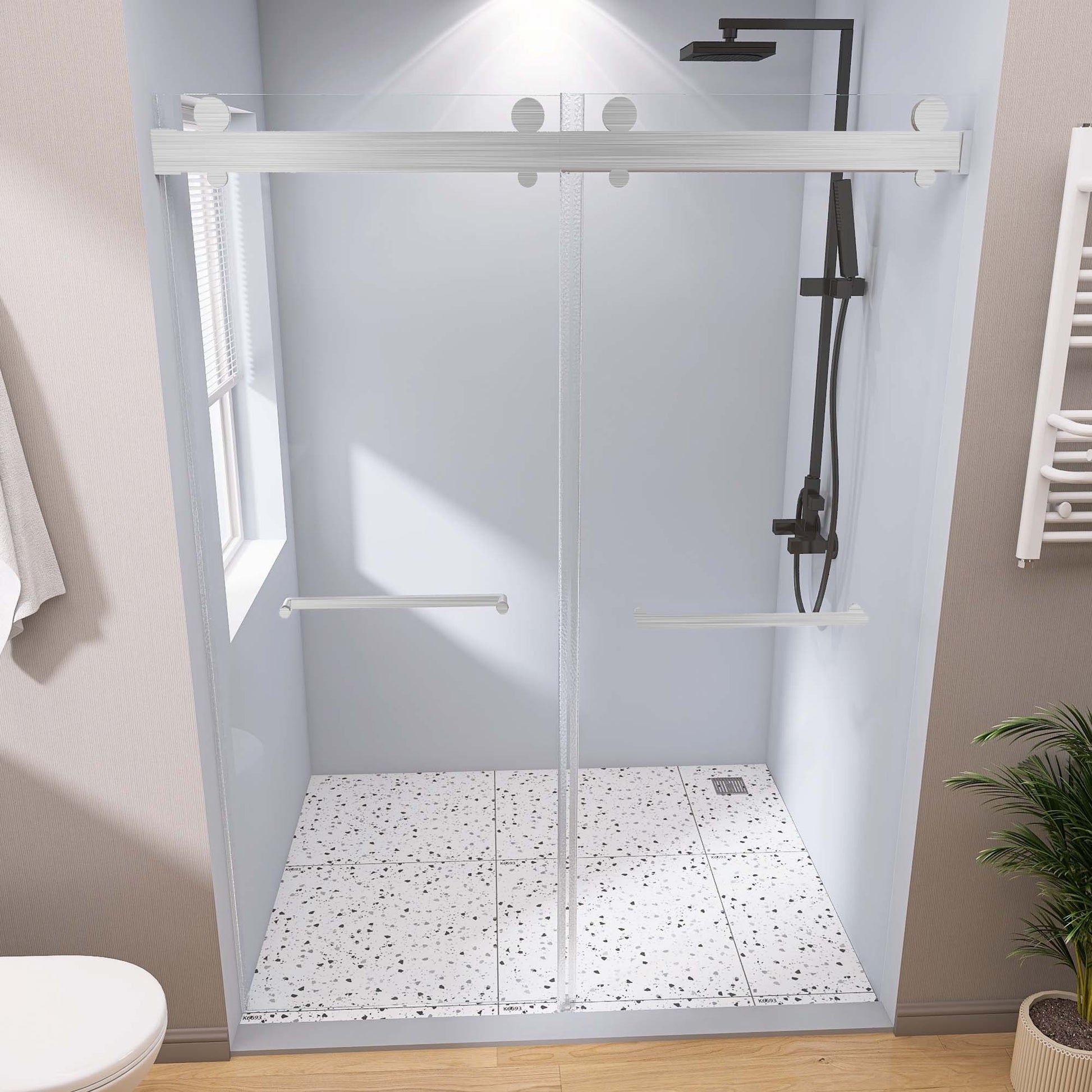 Frameless Double Sliding Shower, 69" 72" Width, 79" brushed nickel-glass