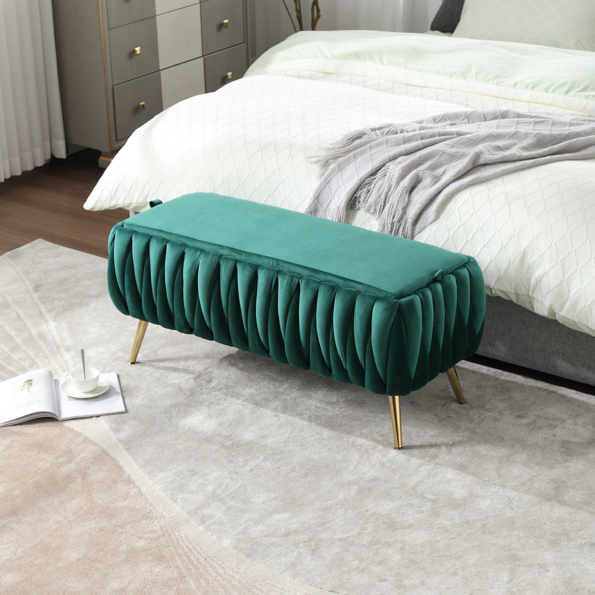 COOLMORE Storage Ottoman,Bedroom End Bench,Upholstered emerald-velvet