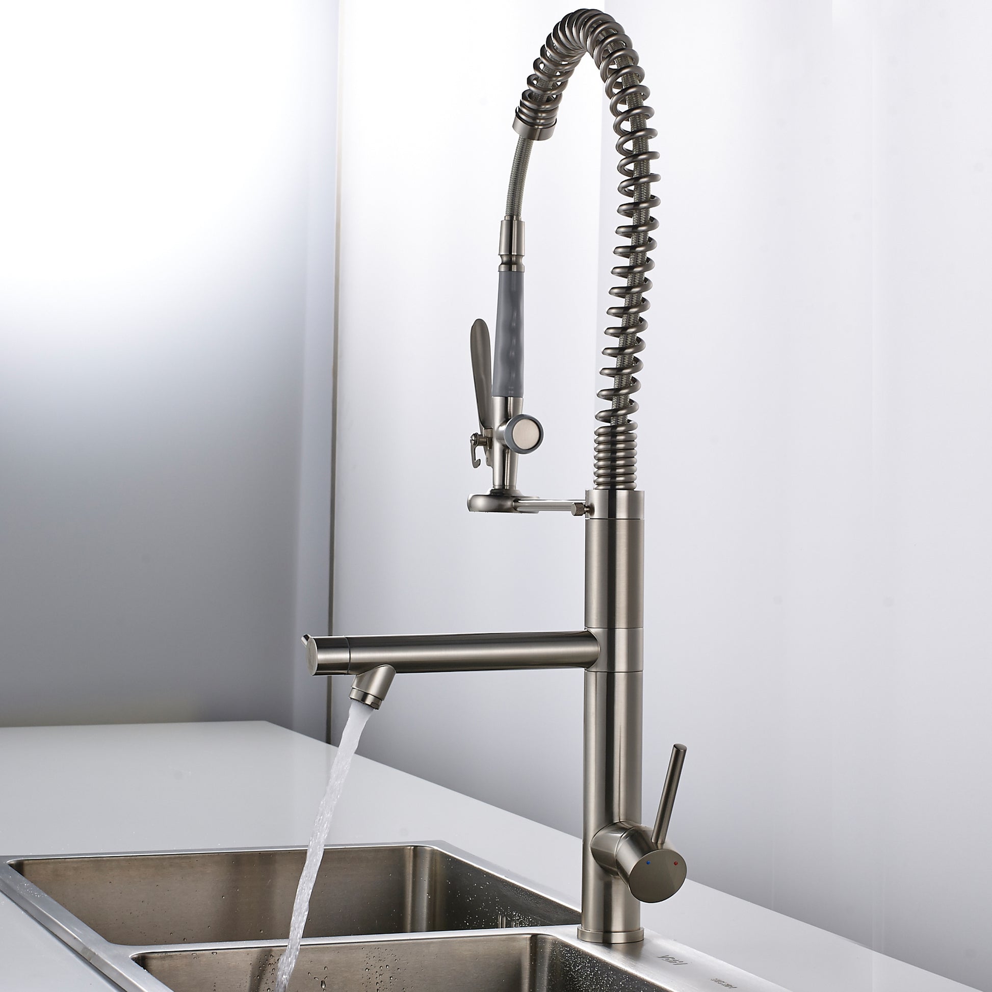 Kitchen Faucet with Pull Down Sprayer Brushed Nickel brushed nickel-kitchen-contemporary-ceramic-brass