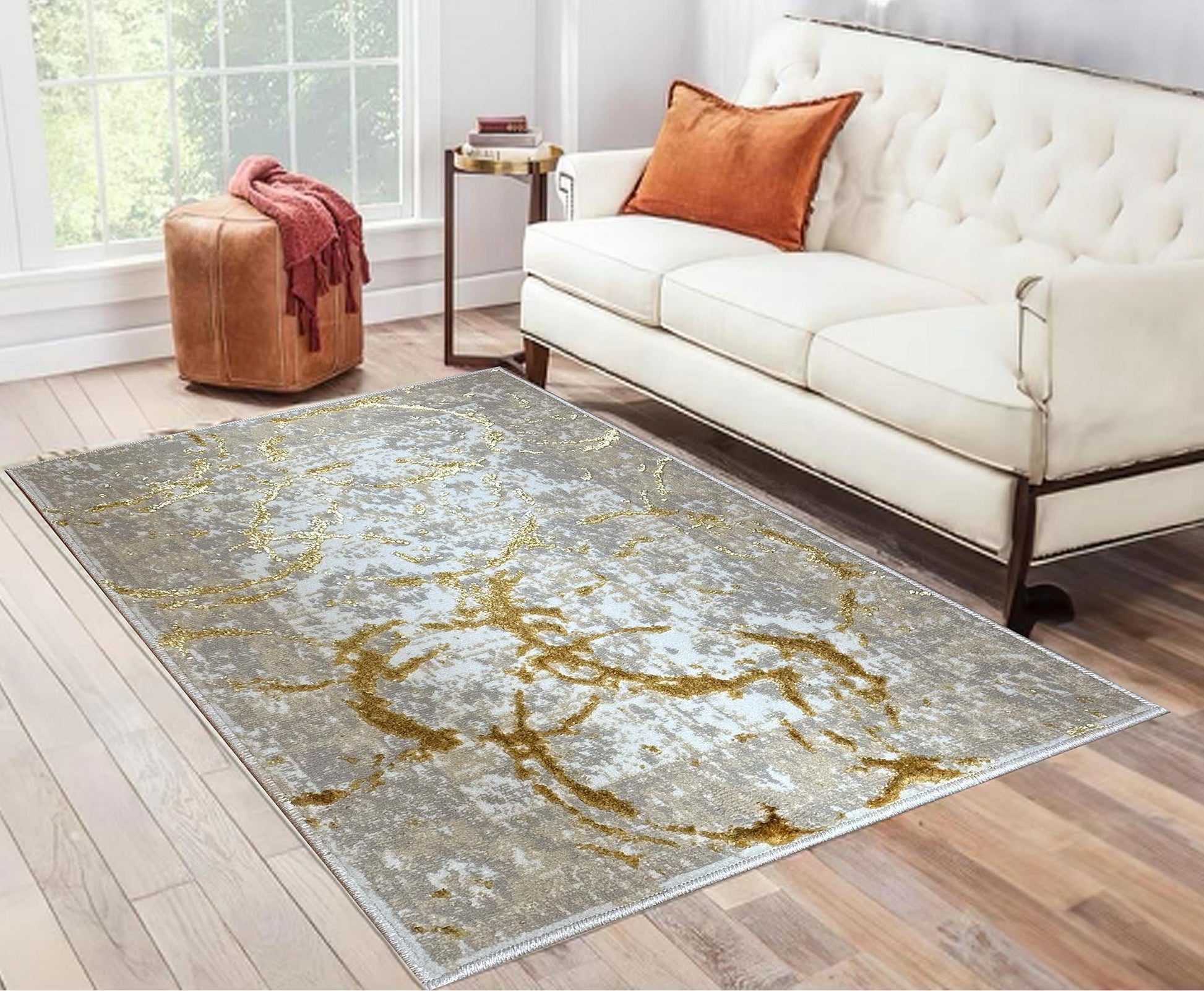 Penina Luxury Area Rug in Beige and Gray with Gold multicolor-polyester