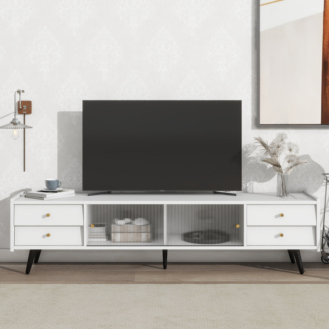 ON TREND Chic Elegant Design TV Stand with Sliding