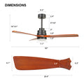 52 inch wood Ceiling Fan with Lights black brown-metal