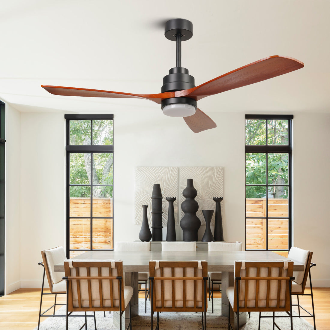 52 inch wood Ceiling Fan with Lights black brown-metal