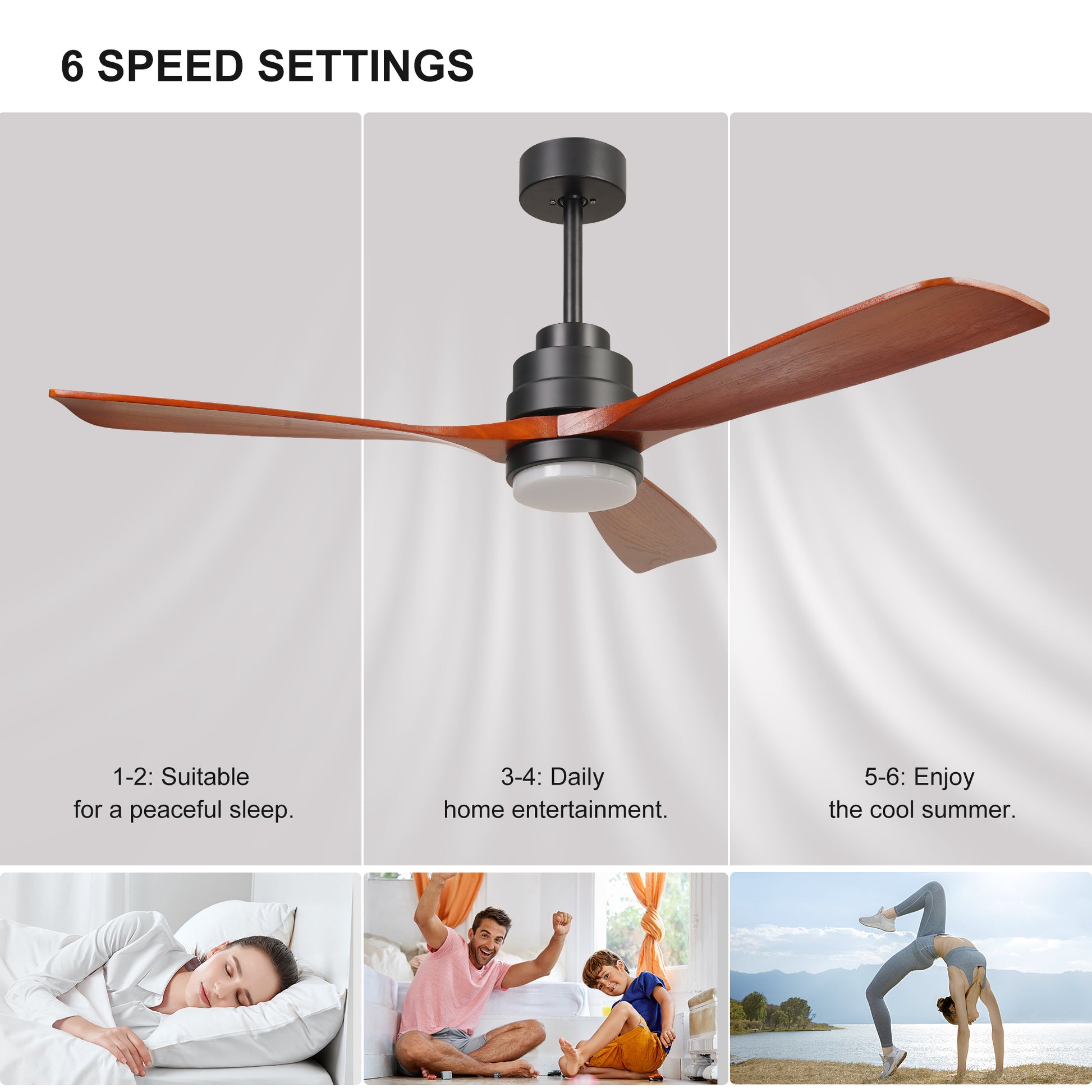 52 inch wood Ceiling Fan with Lights black brown-metal