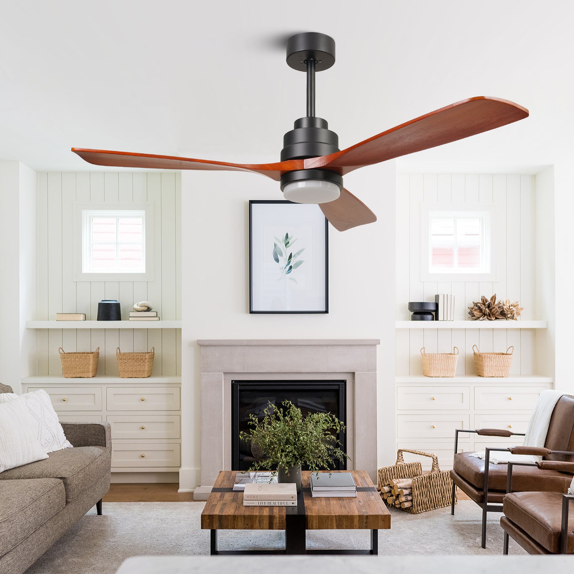 52 inch wood Ceiling Fan with Lights black brown-metal