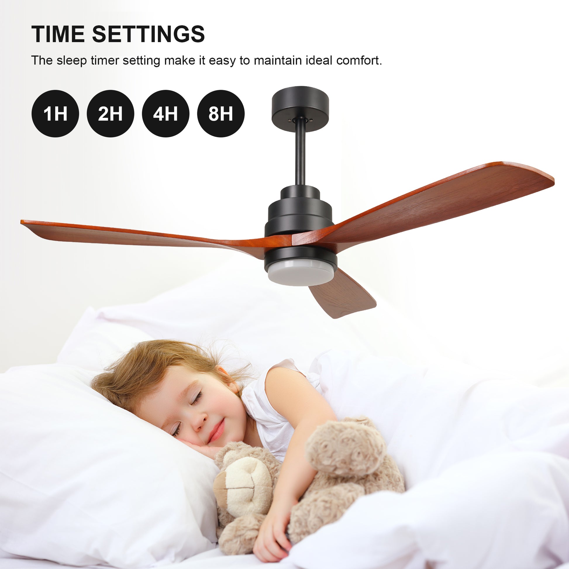 52 inch wood Ceiling Fan with Lights black brown-metal