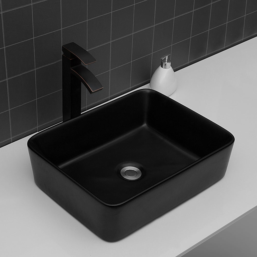 19"x15" Black Ceramic Rectangular Vessel Bathroom Sink black-ceramic