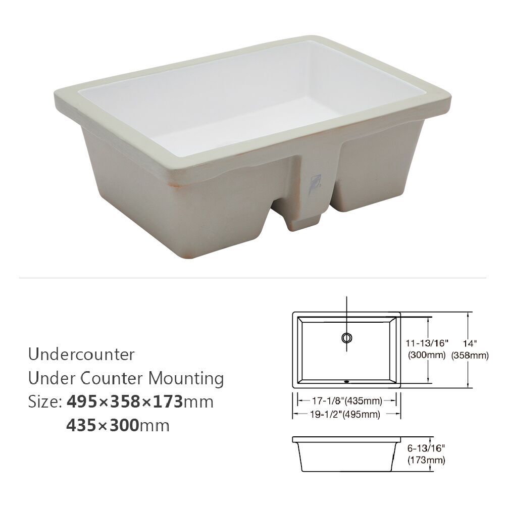 19.5"x14" White Ceramic Rectangular Undermount white-ceramic