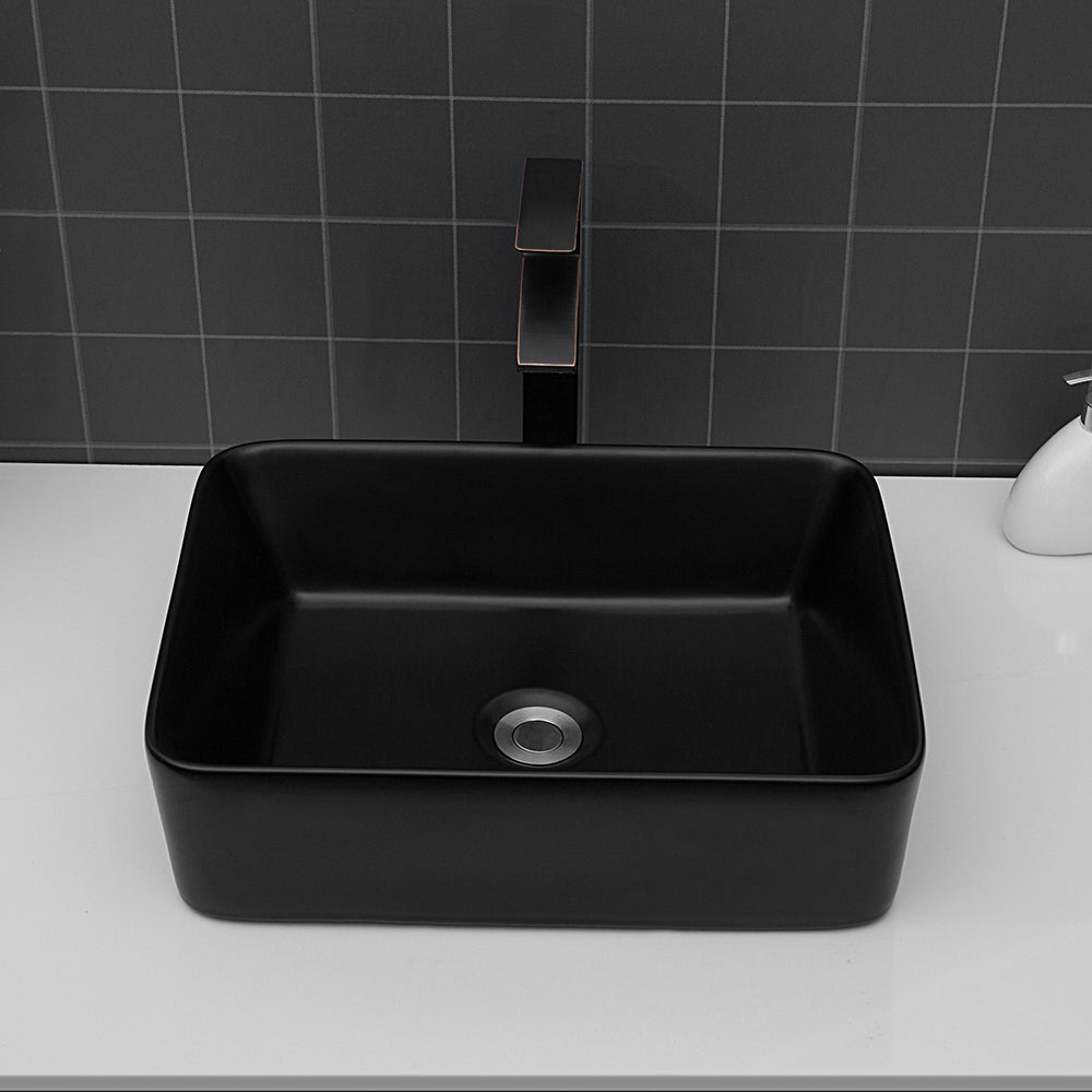 19"x15" Black Ceramic Rectangular Vessel Bathroom Sink black-ceramic