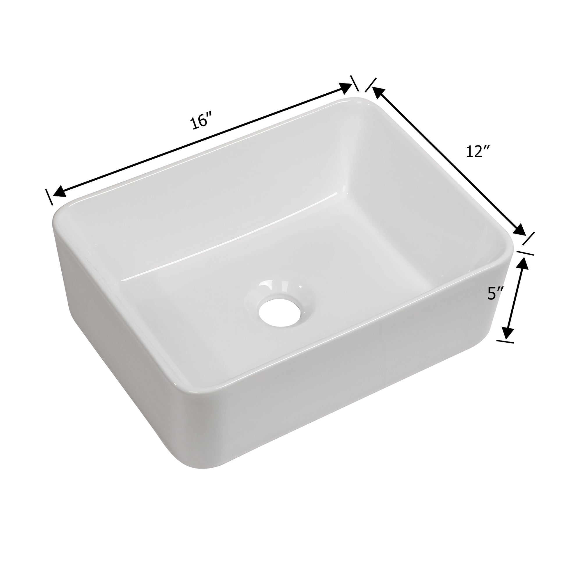 16"x12" White Ceramic Rectangular Vessel Bathroom Sink white-ceramic