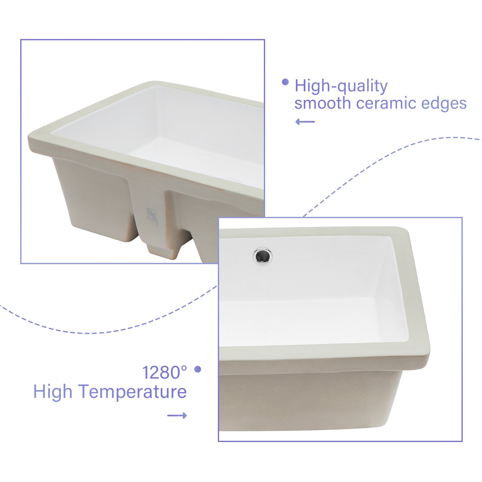 19.5"x14" White Ceramic Rectangular Undermount white-ceramic