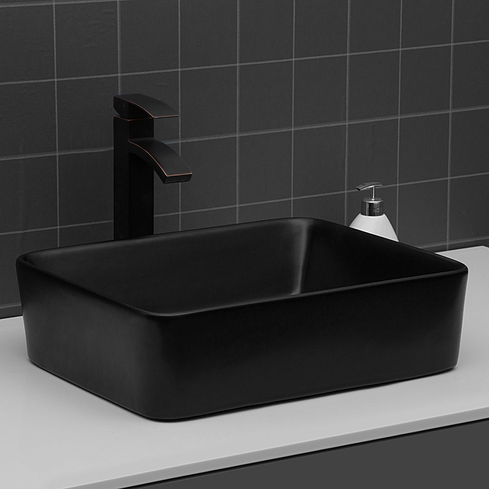 16"x12" Black Ceramic Rectangular Vessel Bathroom Sink matte black-ceramic