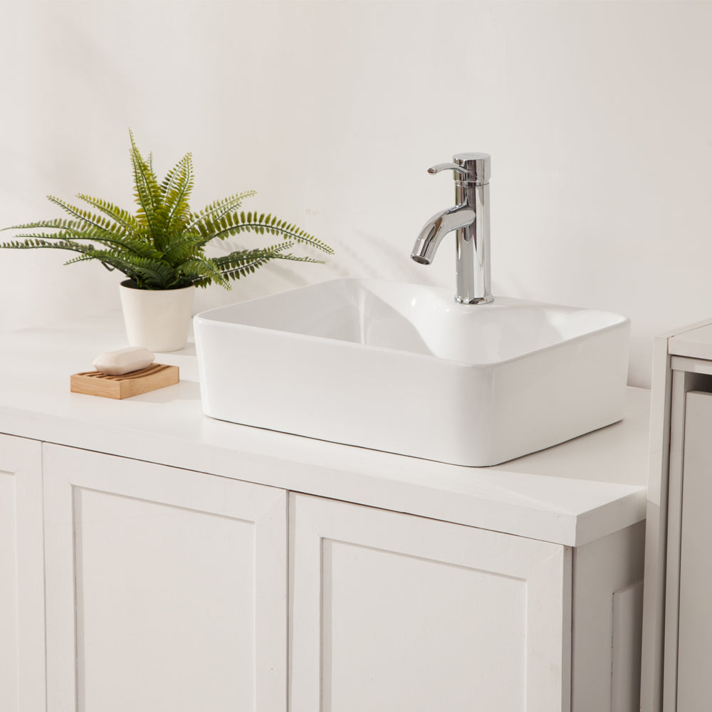 16"x12" White Ceramic Rectangular Vessel Bathroom Sink white-ceramic