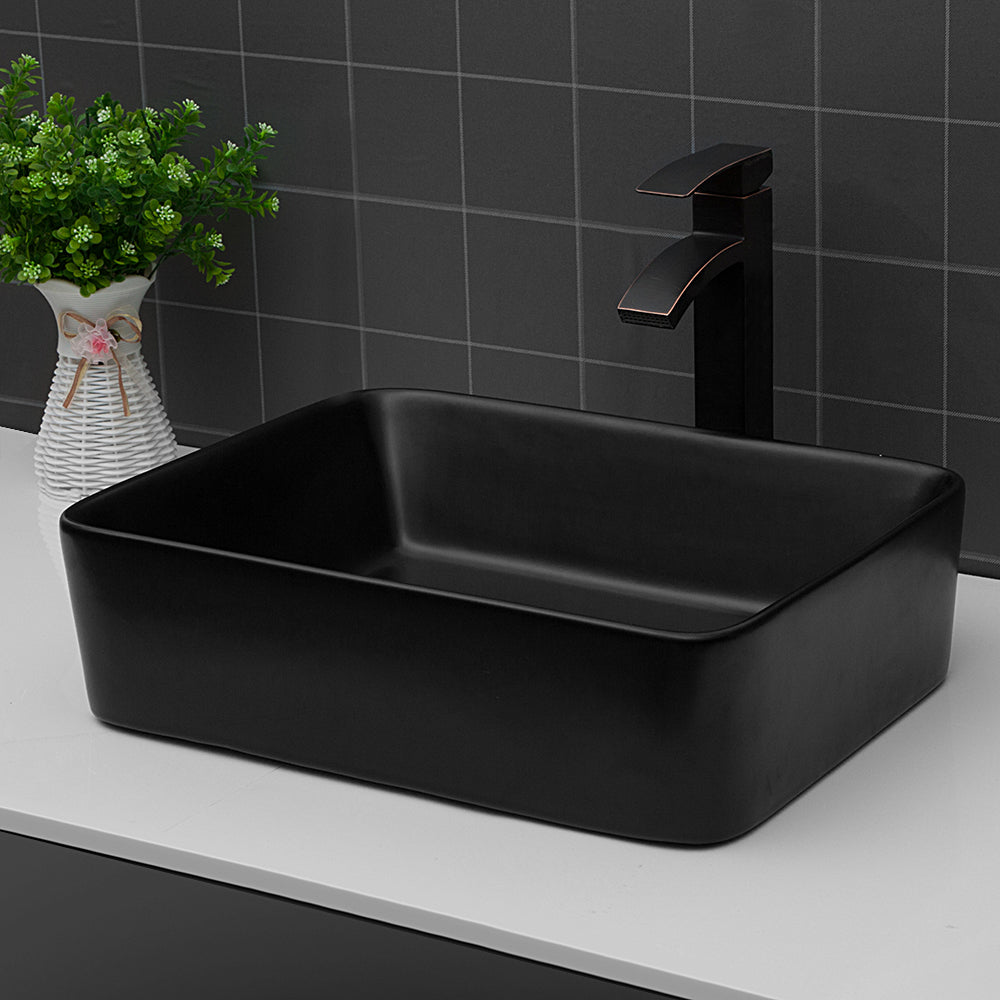 19"x15" Black Ceramic Rectangular Vessel Bathroom Sink black-ceramic