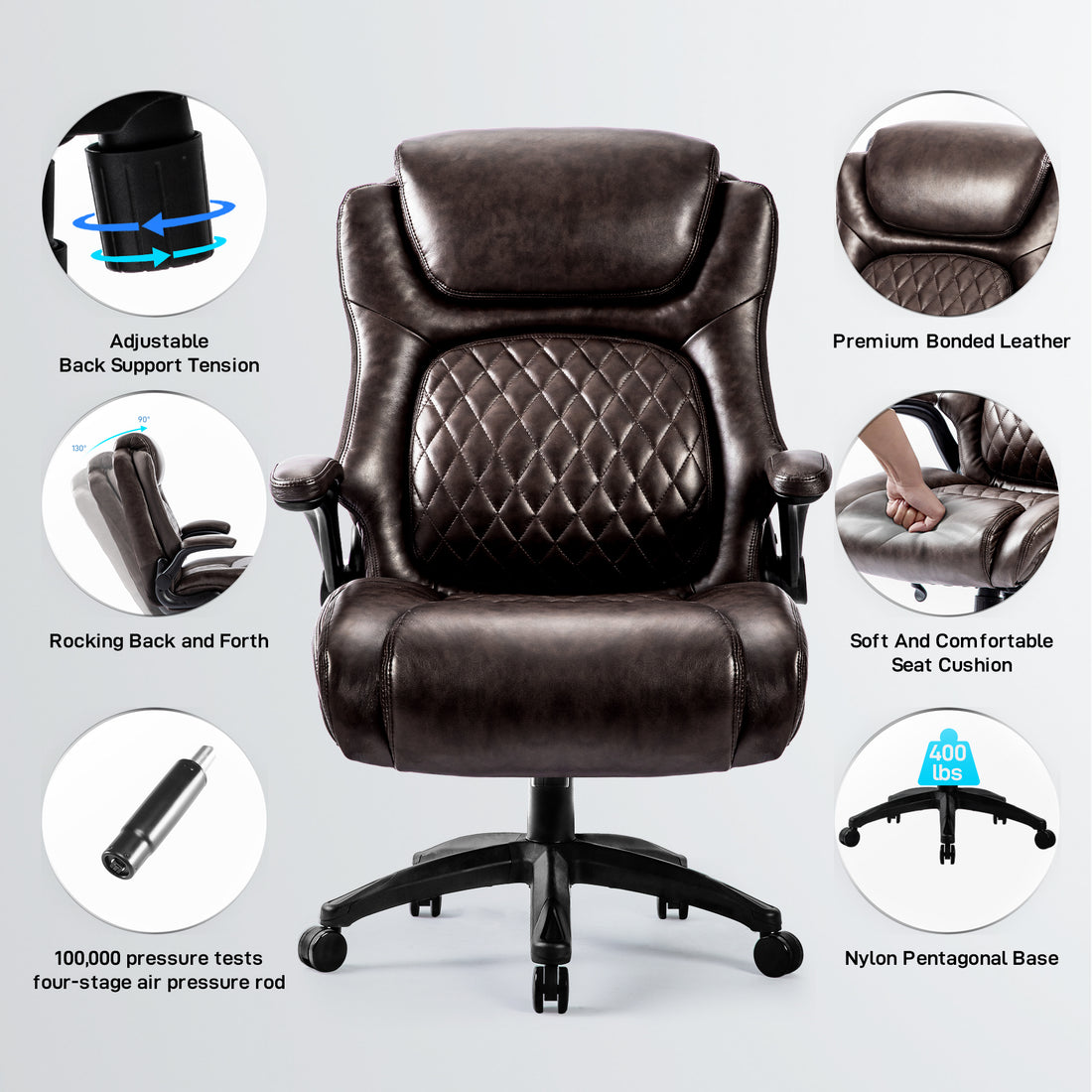 Big & Tall 400lb Ergonomic Leather Office Chair metal-black-office-foam-american