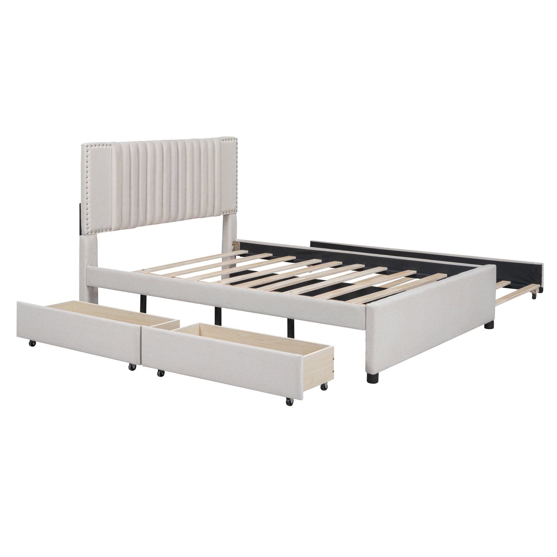 Full Size Upholstered Platform Bed With 2 Drawers