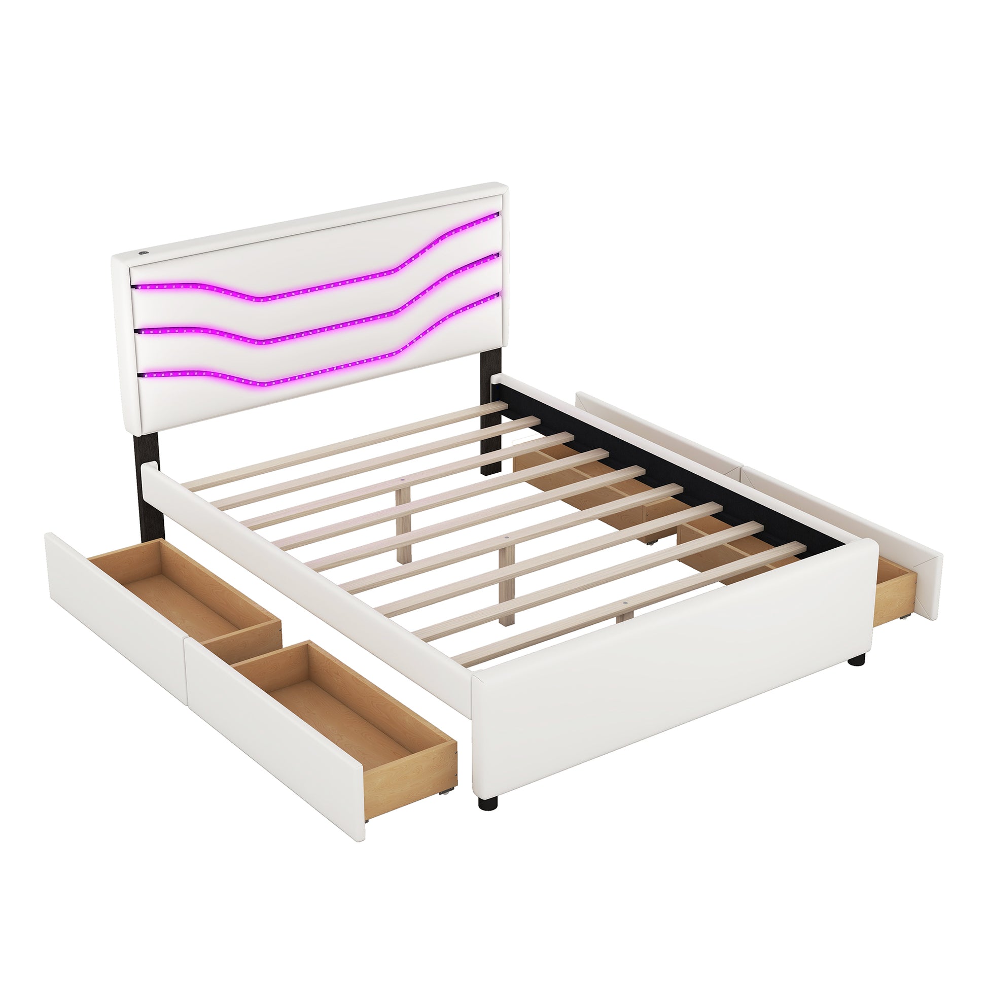 Queen Size Upholstered Storage Platform Bed with LED box spring not