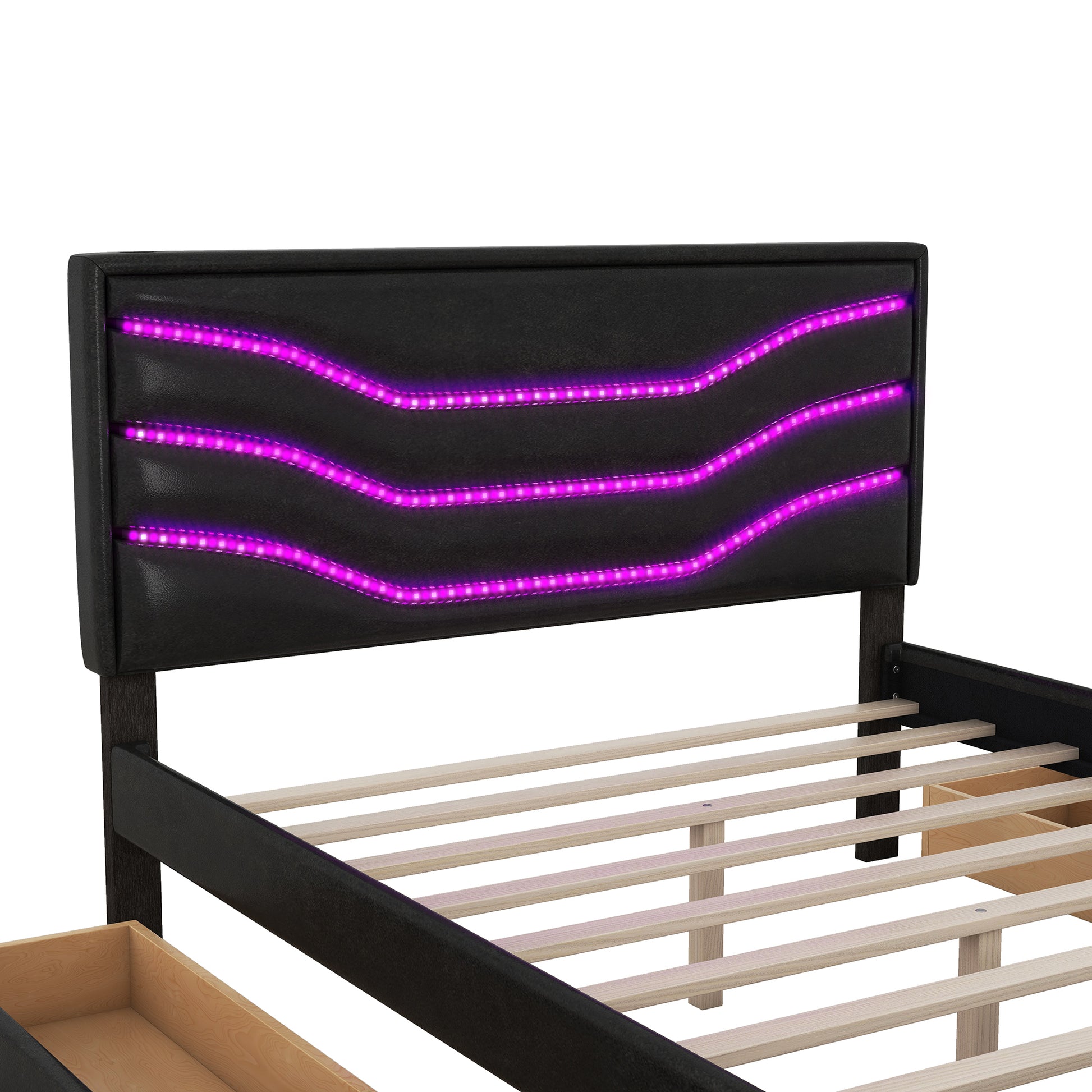 Queen Size Upholstered Storage Platform Bed with LED box spring not