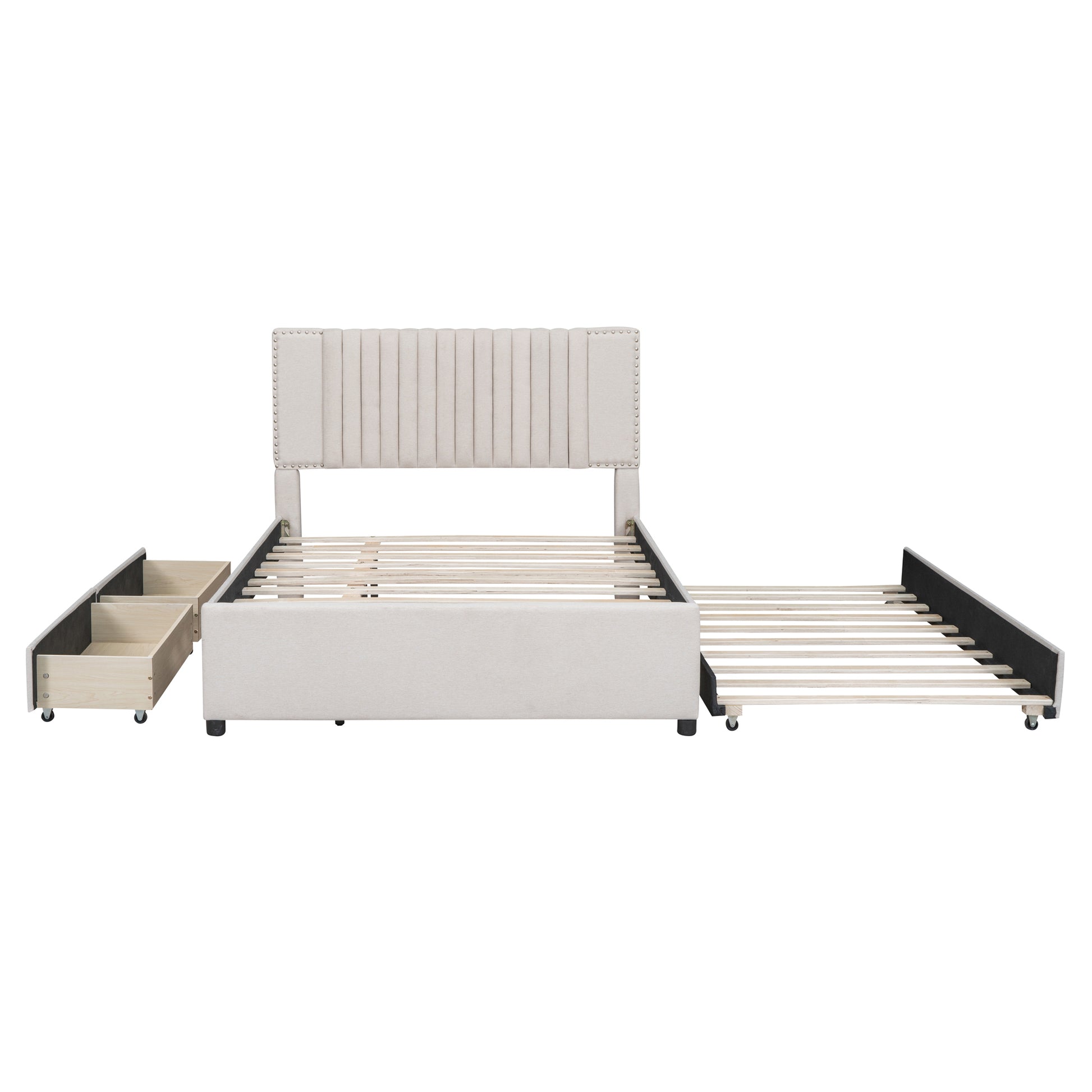 Full Size Upholstered Platform Bed With 2 Drawers