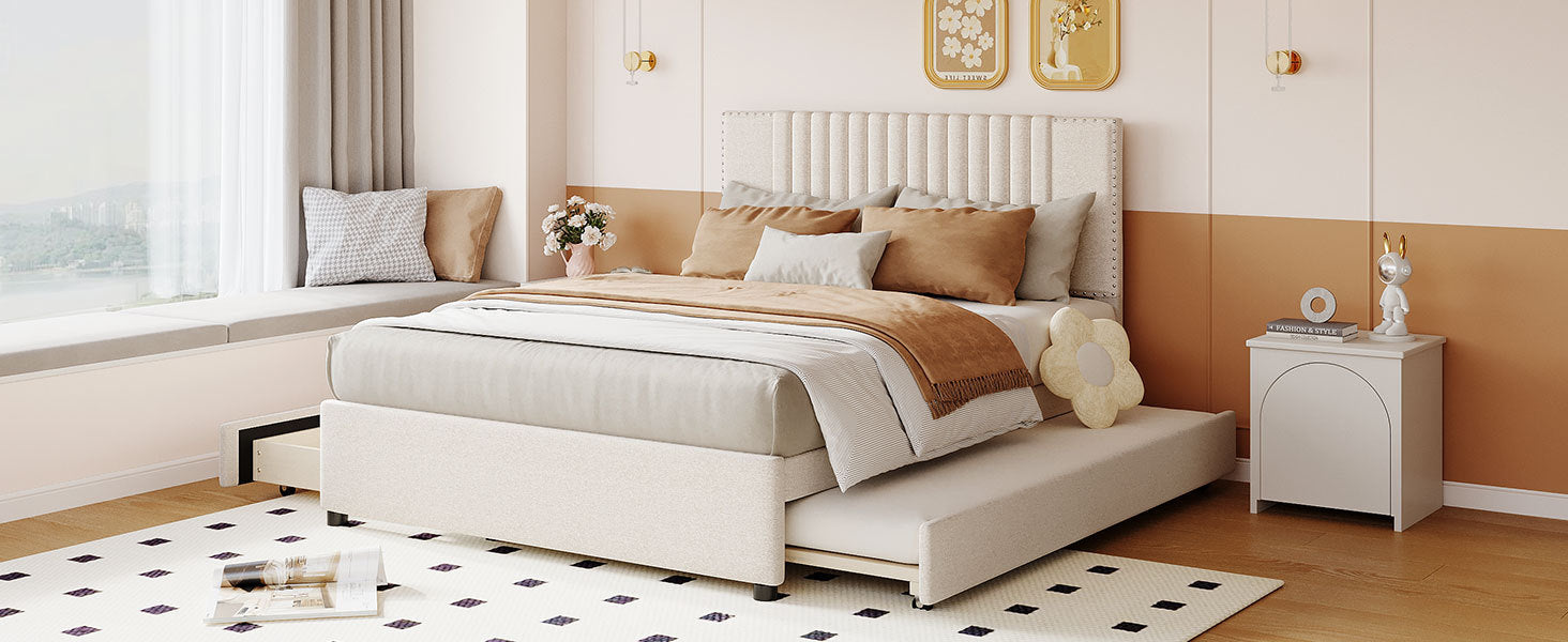 Full Size Upholstered Platform Bed With 2 Drawers