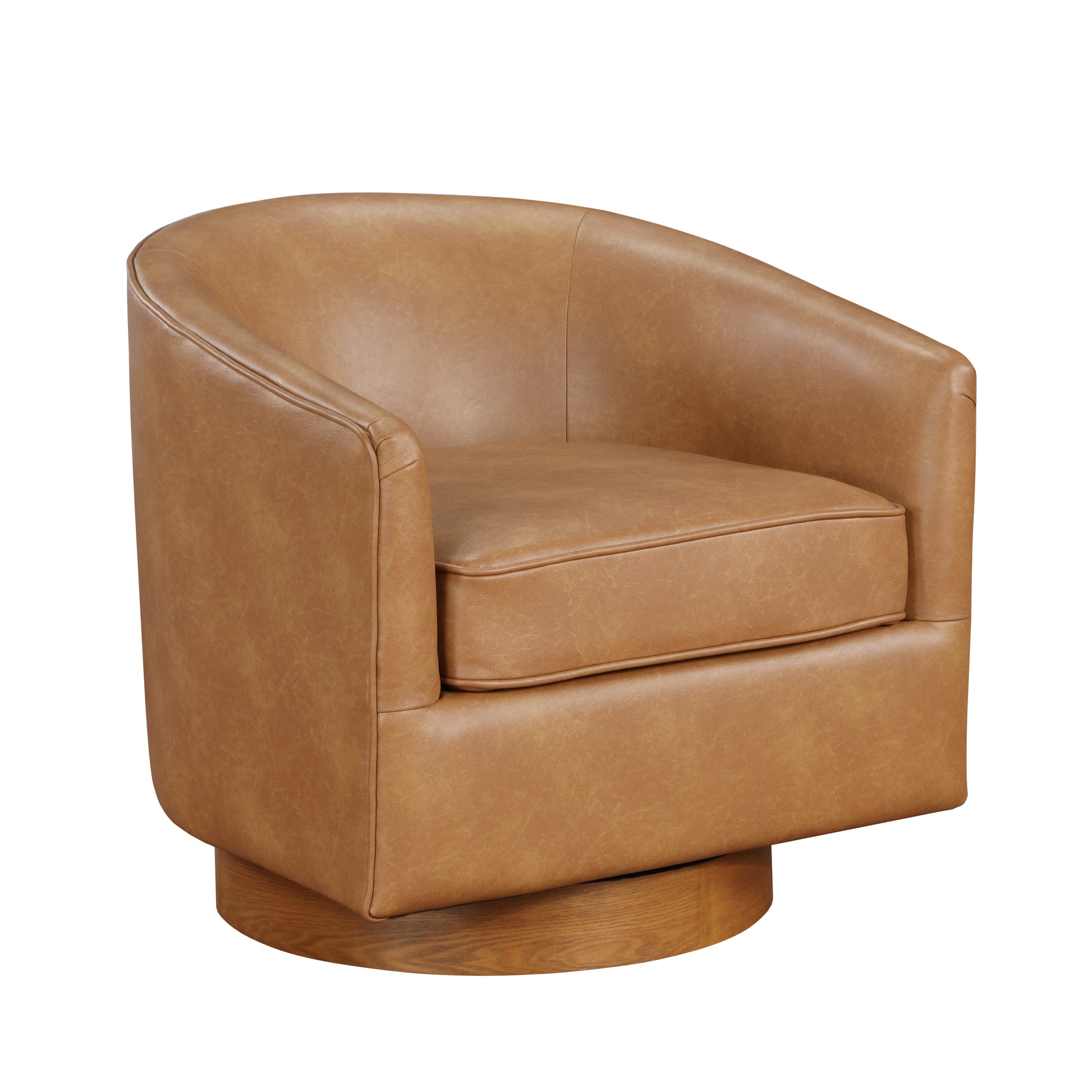 Maisy Saddle Faux Leather Wood Base Barrell Swivel brown-foam-polyester