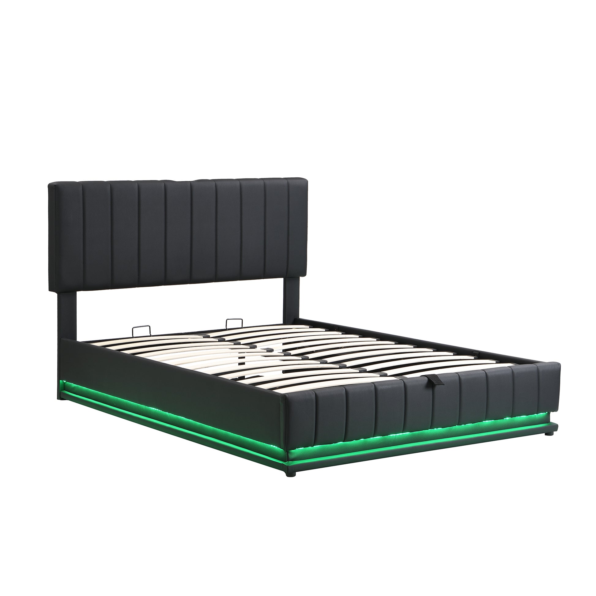 Full Size Upholstered Bed with Hydraulic Storage black-pu leather