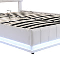 Queen Size Upholstered Bed with Hydraulic Storage white-pu leather