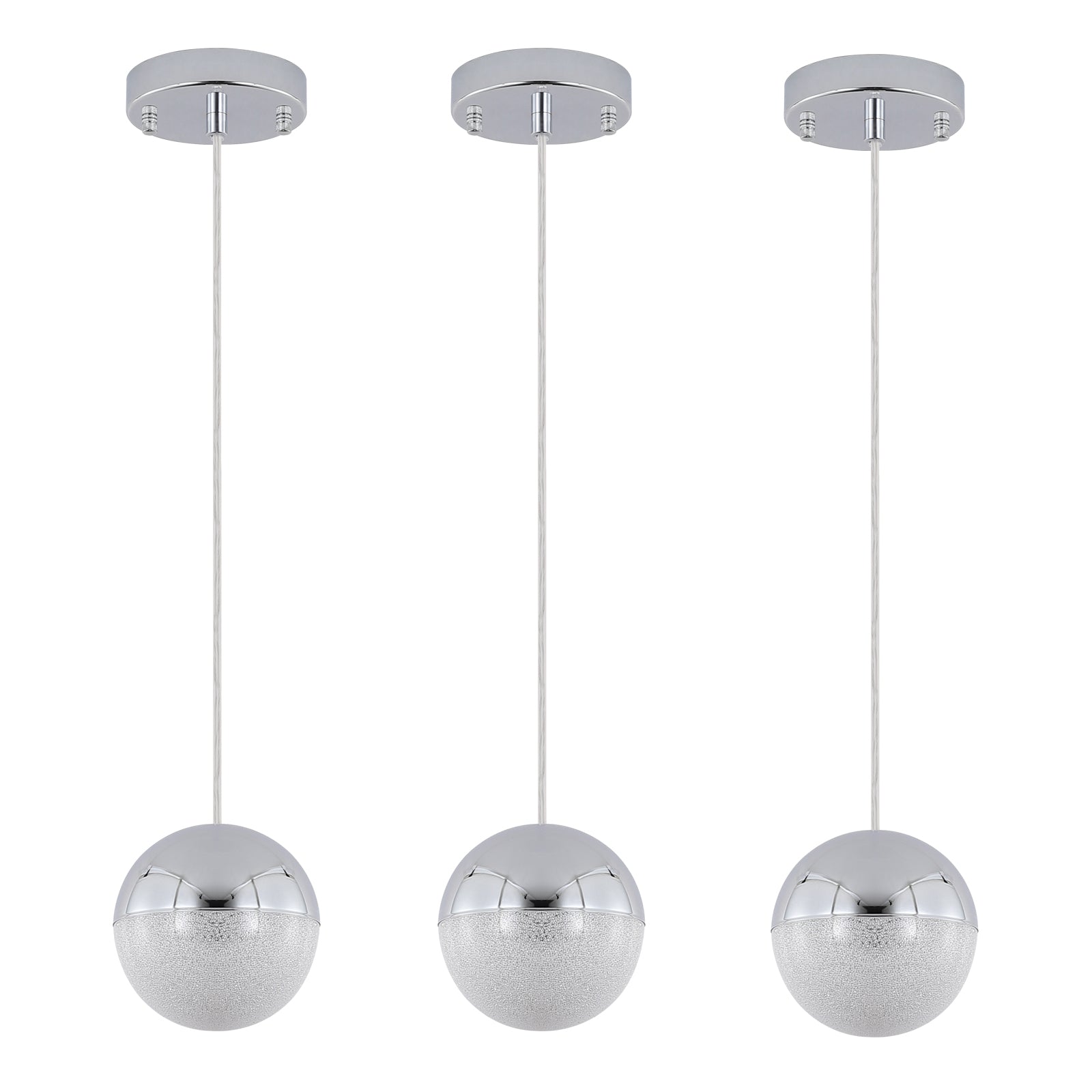 Pendant Light with Dimmable LED set of 3 chrome-acrylic-iron