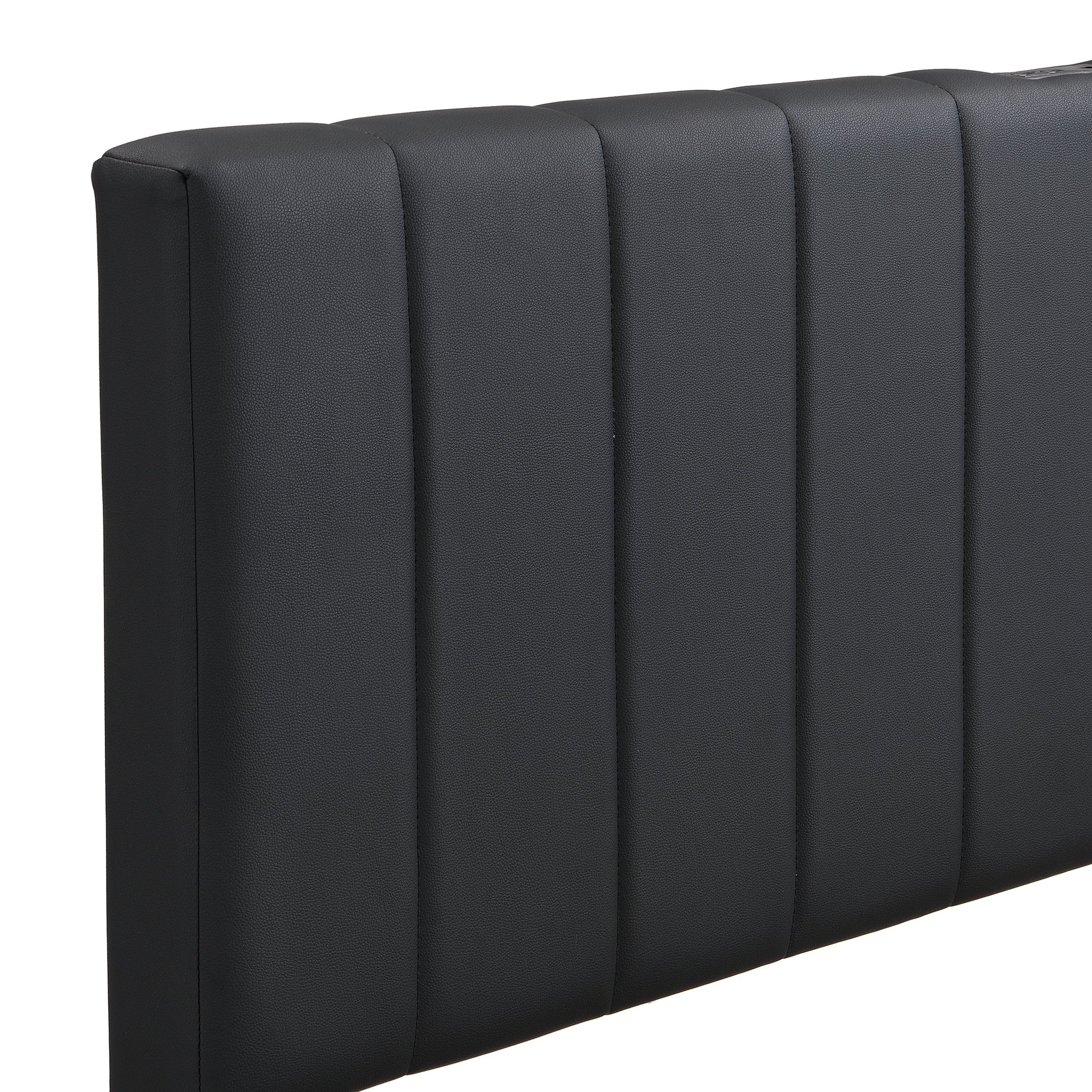 Full Size Upholstered Bed with Hydraulic Storage black-pu leather