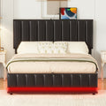 Full Size Upholstered Bed with Hydraulic Storage black-pu leather