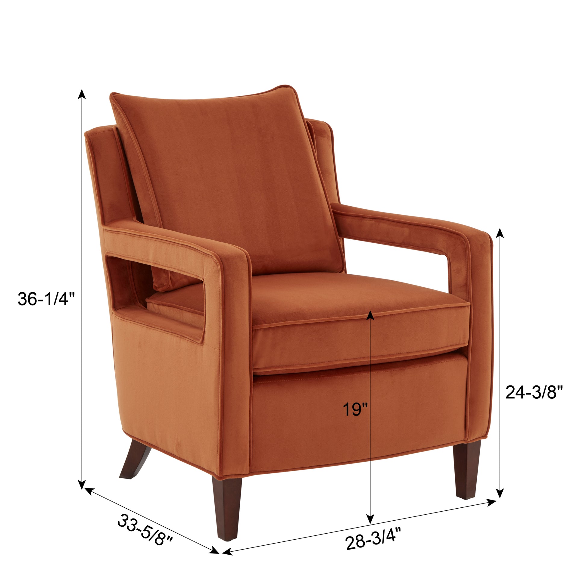 Alina Burnt Orange Velvet Accent Arm Chair orange-foam-velvet