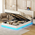 Full Size Upholstered Bed with Hydraulic Storage white-pu leather