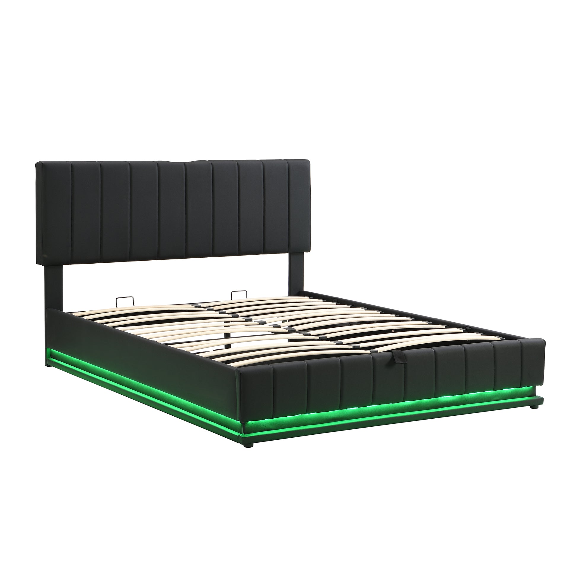 Queen Size Upholstered Bed with Hydraulic Storage black-pu leather