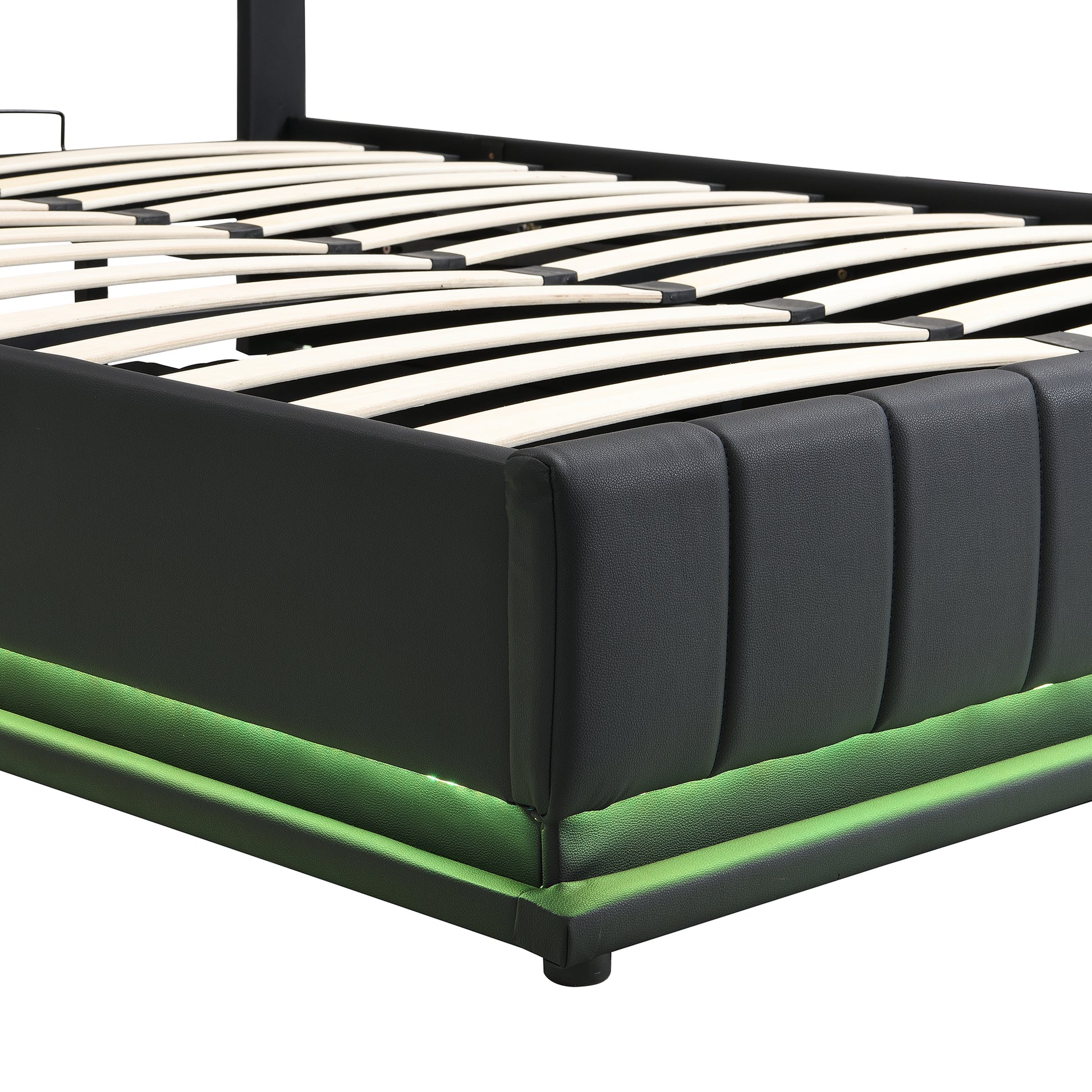 Full Size Upholstered Bed with Hydraulic Storage black-pu leather