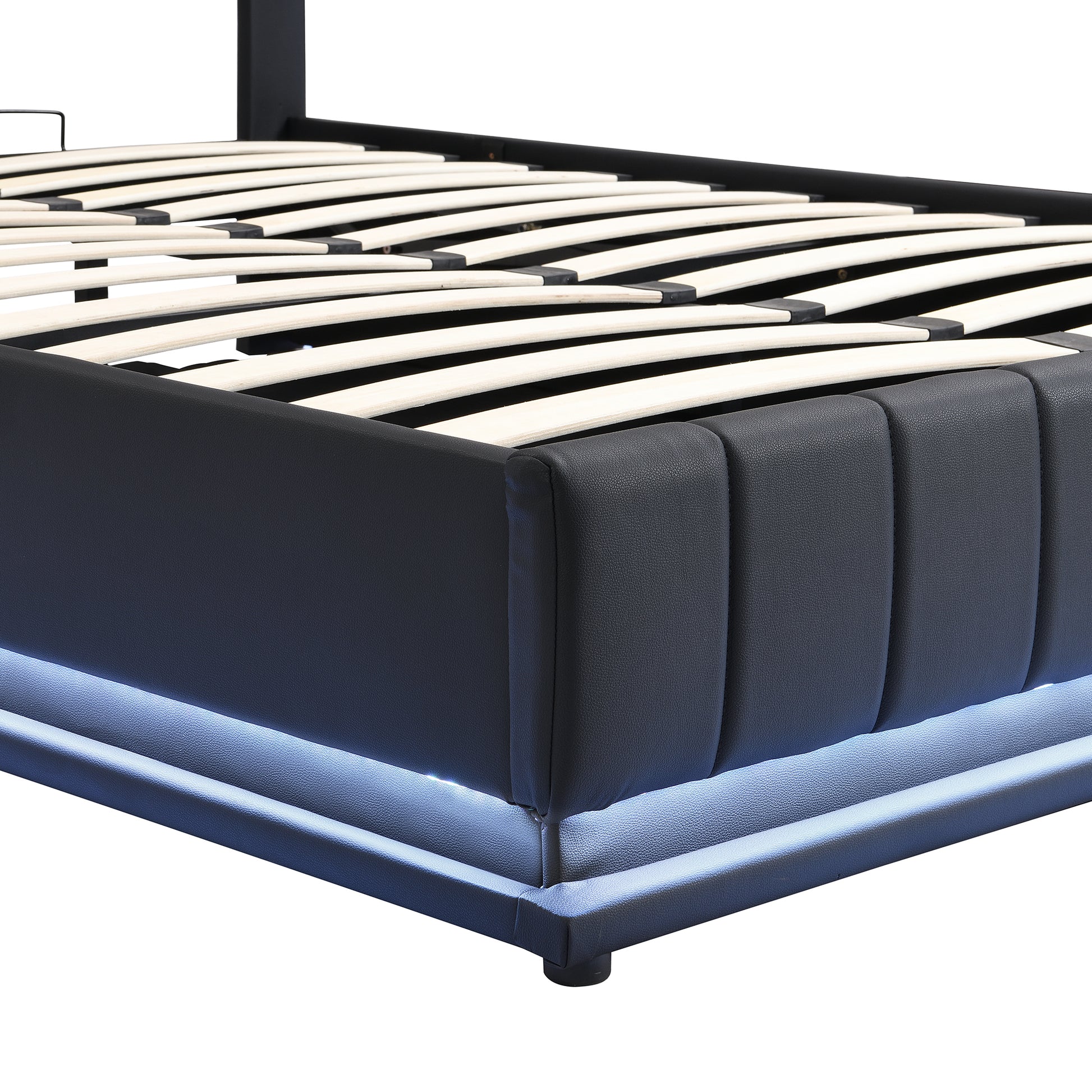 Full Size Upholstered Bed with Hydraulic Storage black-pu leather