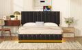 Queen Size Upholstered Bed with Hydraulic Storage black-pu leather