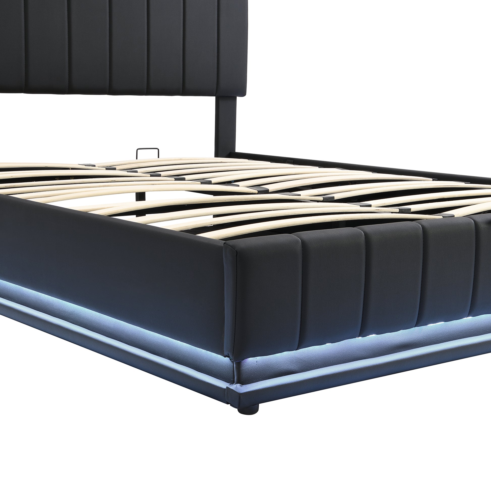 Queen Size Upholstered Bed with Hydraulic Storage black-pu leather